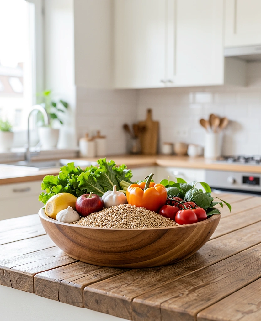 Frische Lebensmittel auf einer Arbeitsplatte